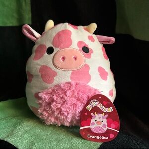 Squishmallow Evangelica The Fuzzy Pink Spotted Cow 8” Valentines WITH TAG